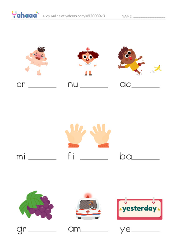Finish the word worksheet for 19