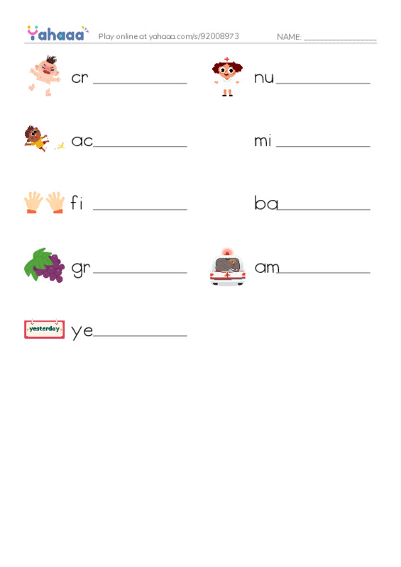 Write the word rows worksheet for 19