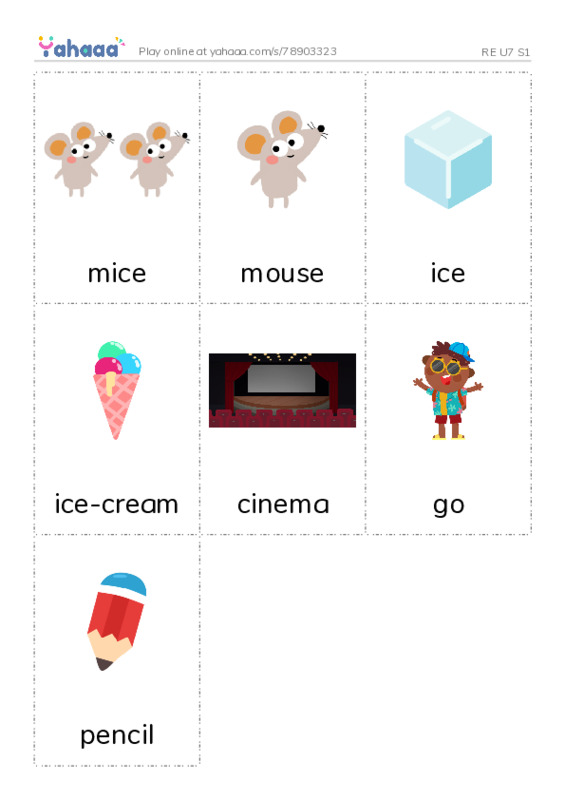 Picture flashcards worksheet for RE U7 S1