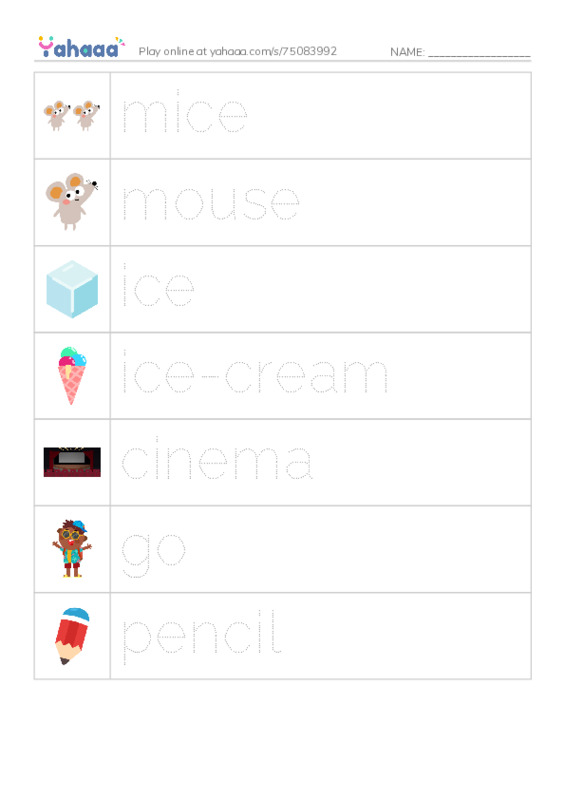 Picture and word rows worksheet for RE U7 S1