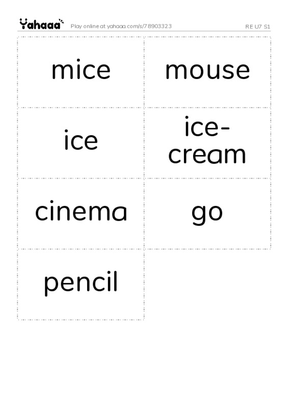 Word flashcards worksheet for RE U7 S1