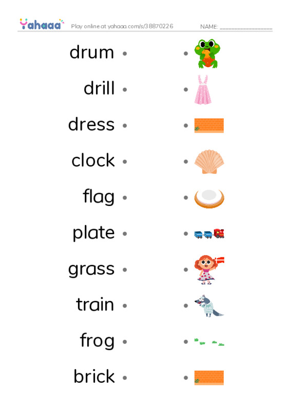 Draw a line to match worksheet for drum, drill, dress and 13 more