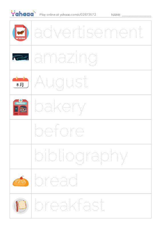 Picture and word rows worksheet for 6th SPELLING