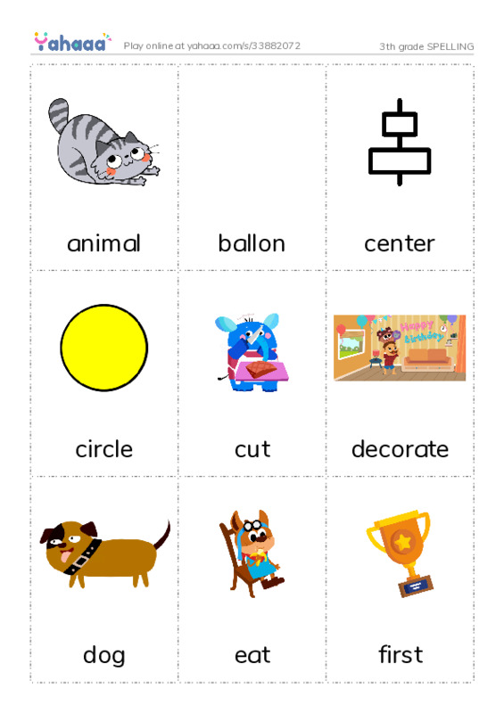 Picture flashcards worksheet for 3th grade SPELLING