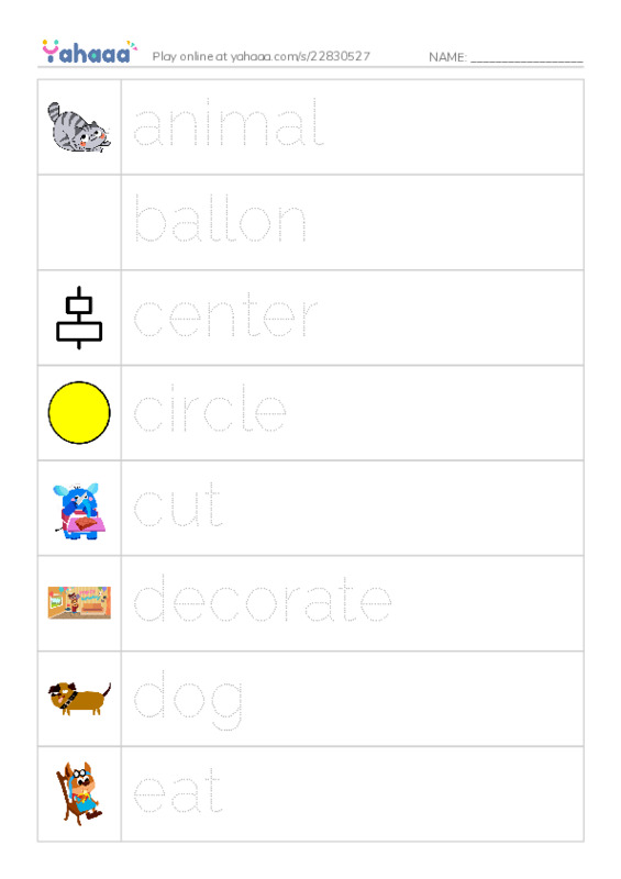 Picture and word rows worksheet for 3th grade SPELLING