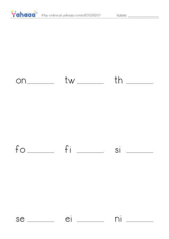 Finish the word worksheet for one o'clock, two o'clock, three o'clock and 9 more