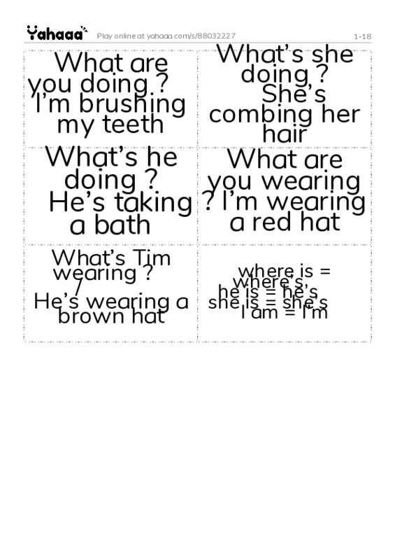 Word flashcards worksheet for 1-18