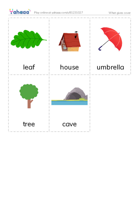 Picture flashcards worksheet for What gives cover