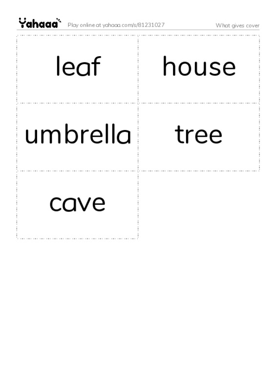 Word flashcards worksheet for What gives cover