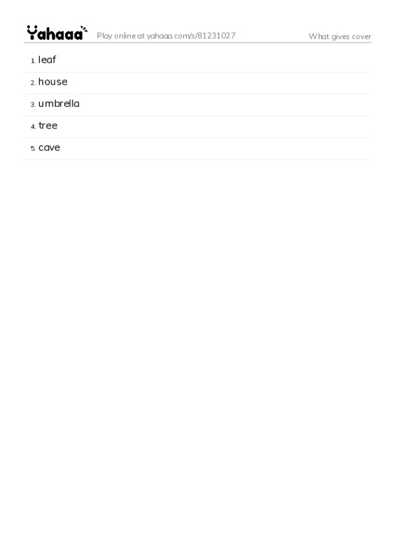 Word list with meanings worksheet for What gives cover