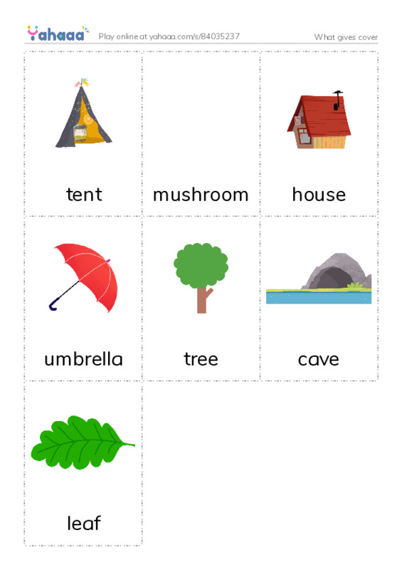 Picture flashcards worksheet for What gives cover