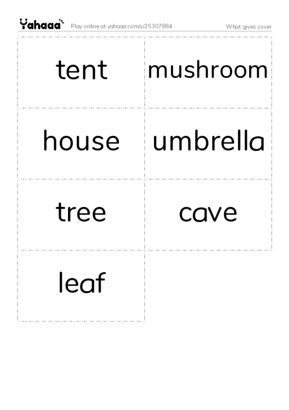 Word flashcards worksheet for What gives cover