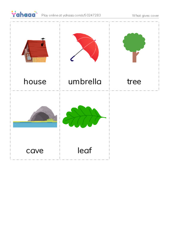 Picture flashcards worksheet for What gives cover