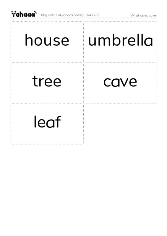 Word flashcards worksheet for What gives cover