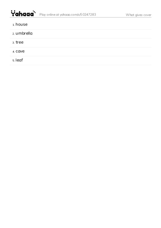Word list with meanings worksheet for What gives cover
