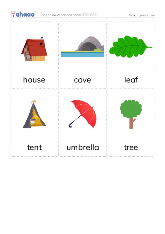 Picture flashcards worksheet for What gives cover