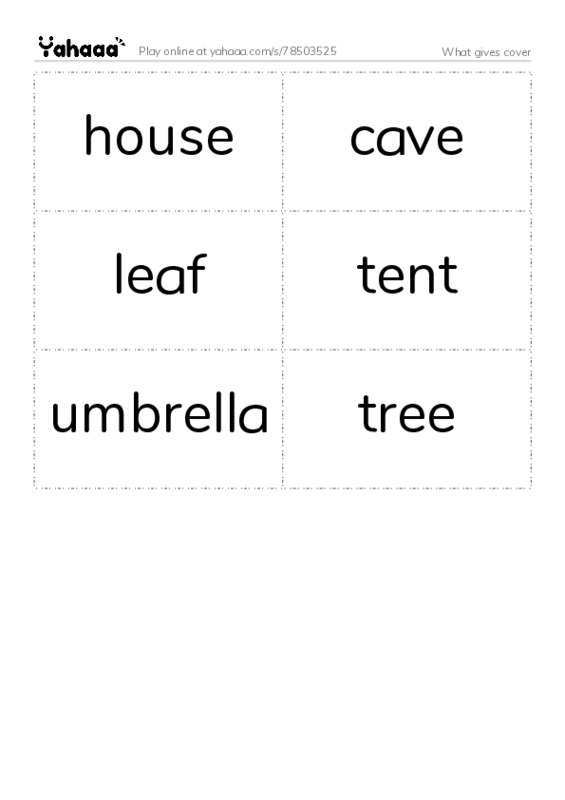 Word flashcards worksheet for What gives cover