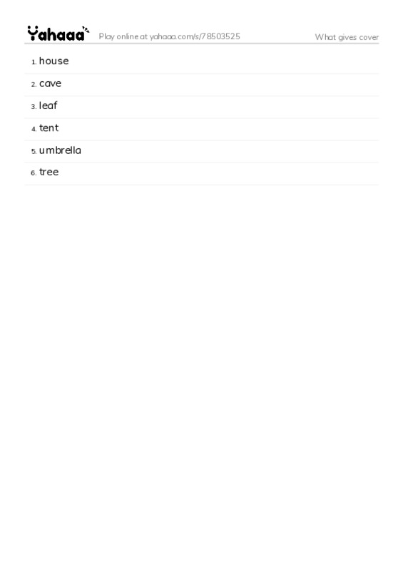 Word list with meanings worksheet for What gives cover