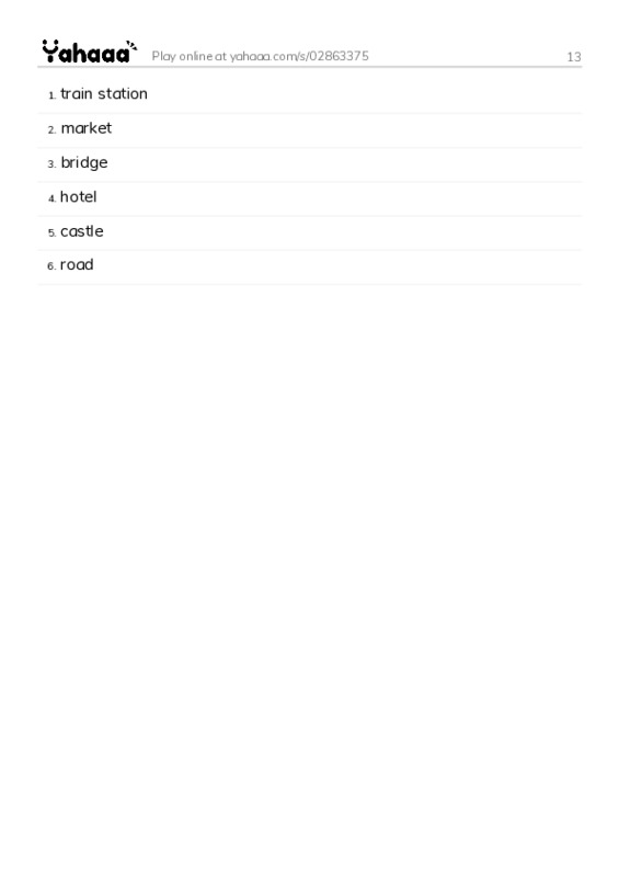 Word list with meanings worksheet for 13