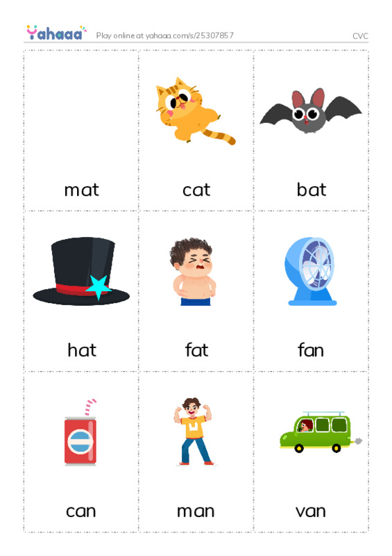 Picture flashcards worksheet for CVC