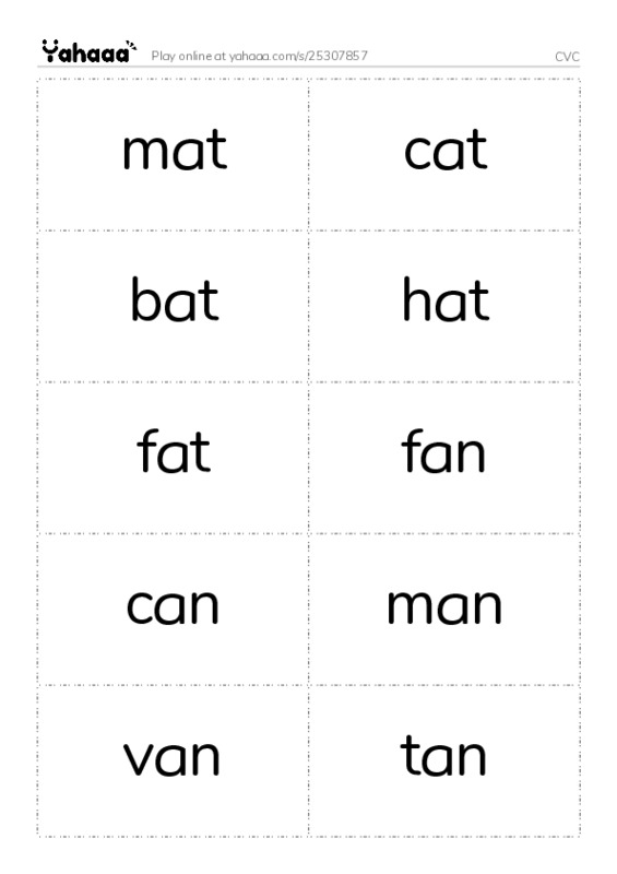 Word flashcards worksheet for CVC