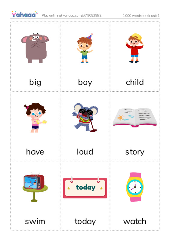 Picture flashcards worksheet for 1000 words book 1 unit 1
