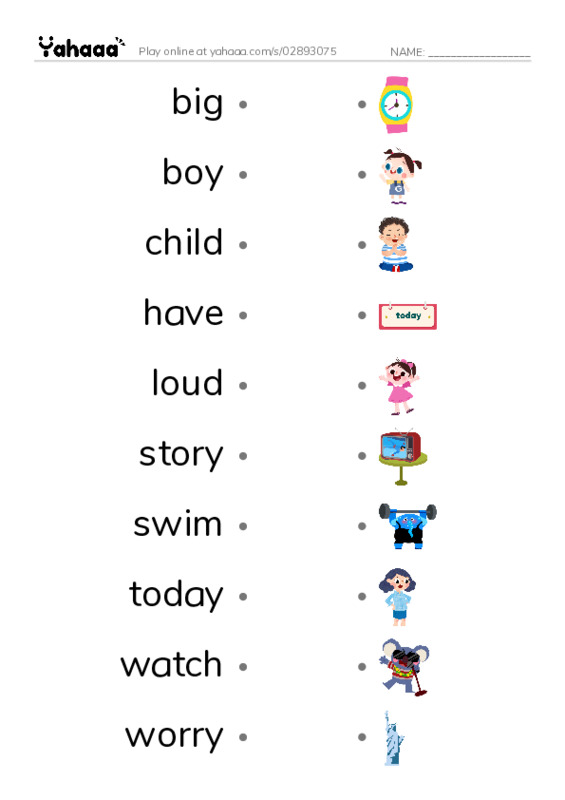 Draw a line to match worksheet for 1000 words book 1 unit 1