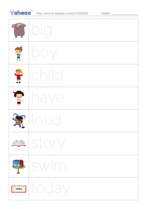 Picture and word rows worksheet for 1000 words book 1 unit 1