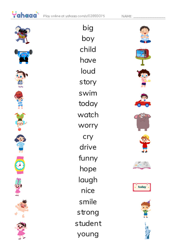Match both sides worksheet for 1000 words book 1 unit 1