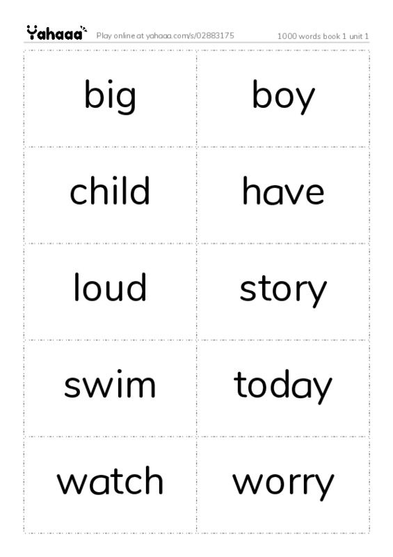 Word flashcards worksheet for 1000 words book 1 unit 1