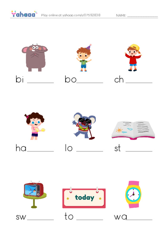 Finish the word worksheet for 1000 words book 1 unit 1