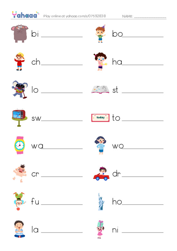 Write the word rows worksheet for 1000 words book 1 unit 1