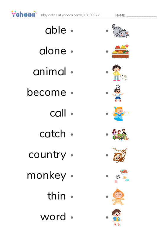 Draw a line to match worksheet for 1000 words book 1 unit 2