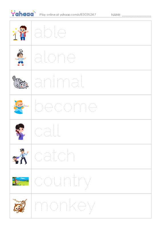 Picture and word rows worksheet for 1000 words book 1 unit 2