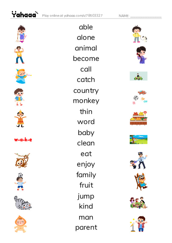 Match both sides worksheet for 1000 words book 1 unit 2