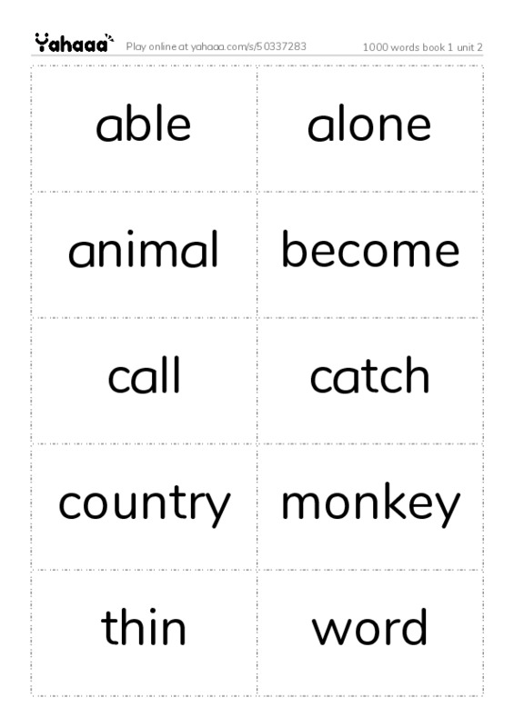 Word flashcards worksheet for 1000 words book 1 unit 2