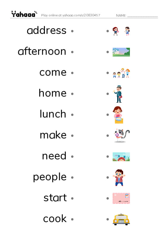 Draw a line to match worksheet for 1000 words book 1 unit 3