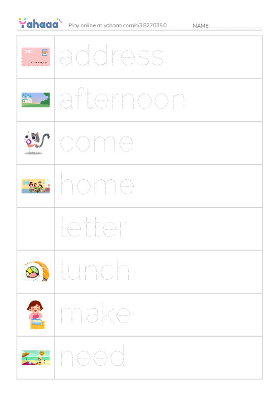 Picture and word rows worksheet for 1000 words book 1 unit 3