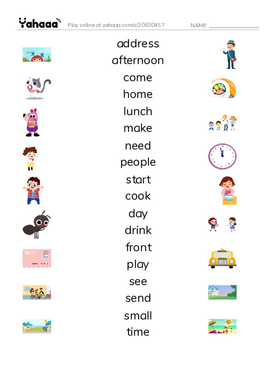 Match both sides worksheet for 1000 words book 1 unit 3