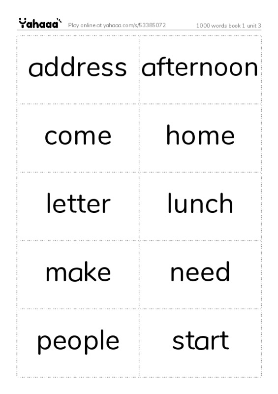 Word flashcards worksheet for 1000 words book 1 unit 3