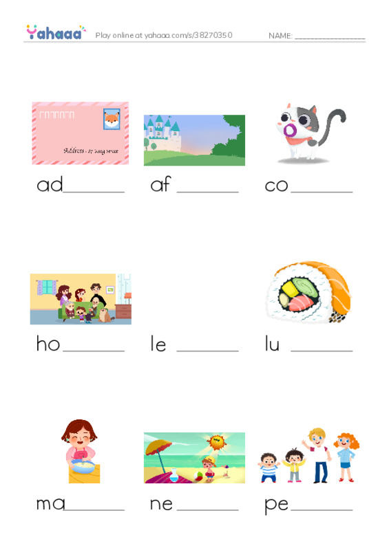 Finish the word worksheet for 1000 words book 1 unit 3
