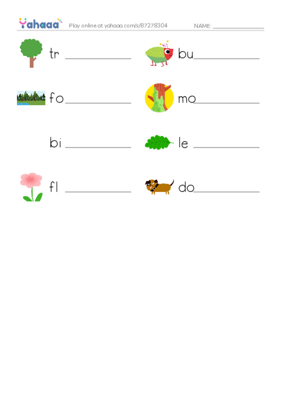 Write the word rows worksheet for the new forest path