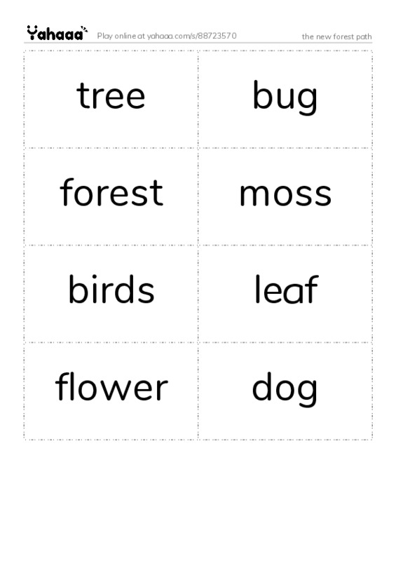 Word flashcards worksheet for the new forest path
