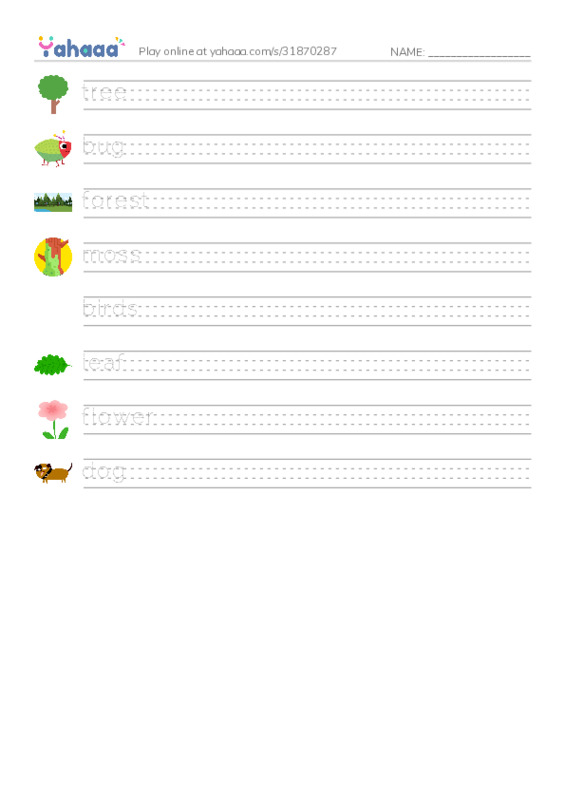 Handwriting lines worksheet for the new forest path