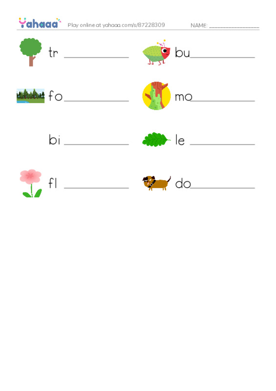 Write the word rows worksheet for the new forest path