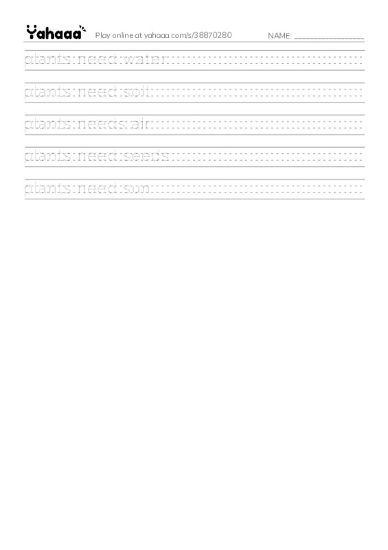 Handwriting lines worksheet for UOI sentence plants