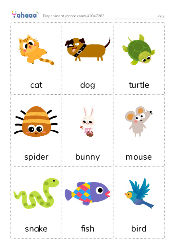 Picture flashcards worksheet for Pets