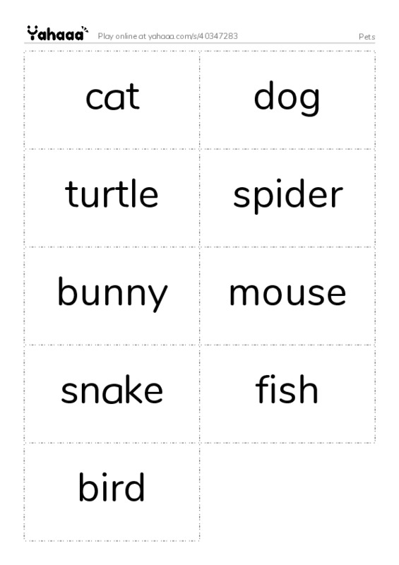 Word flashcards worksheet for Pets