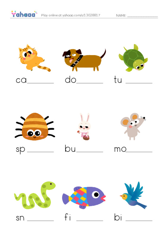 Finish the word worksheet for Pets