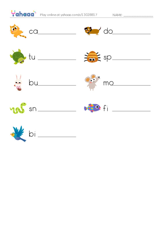 Write the word rows worksheet for Pets
